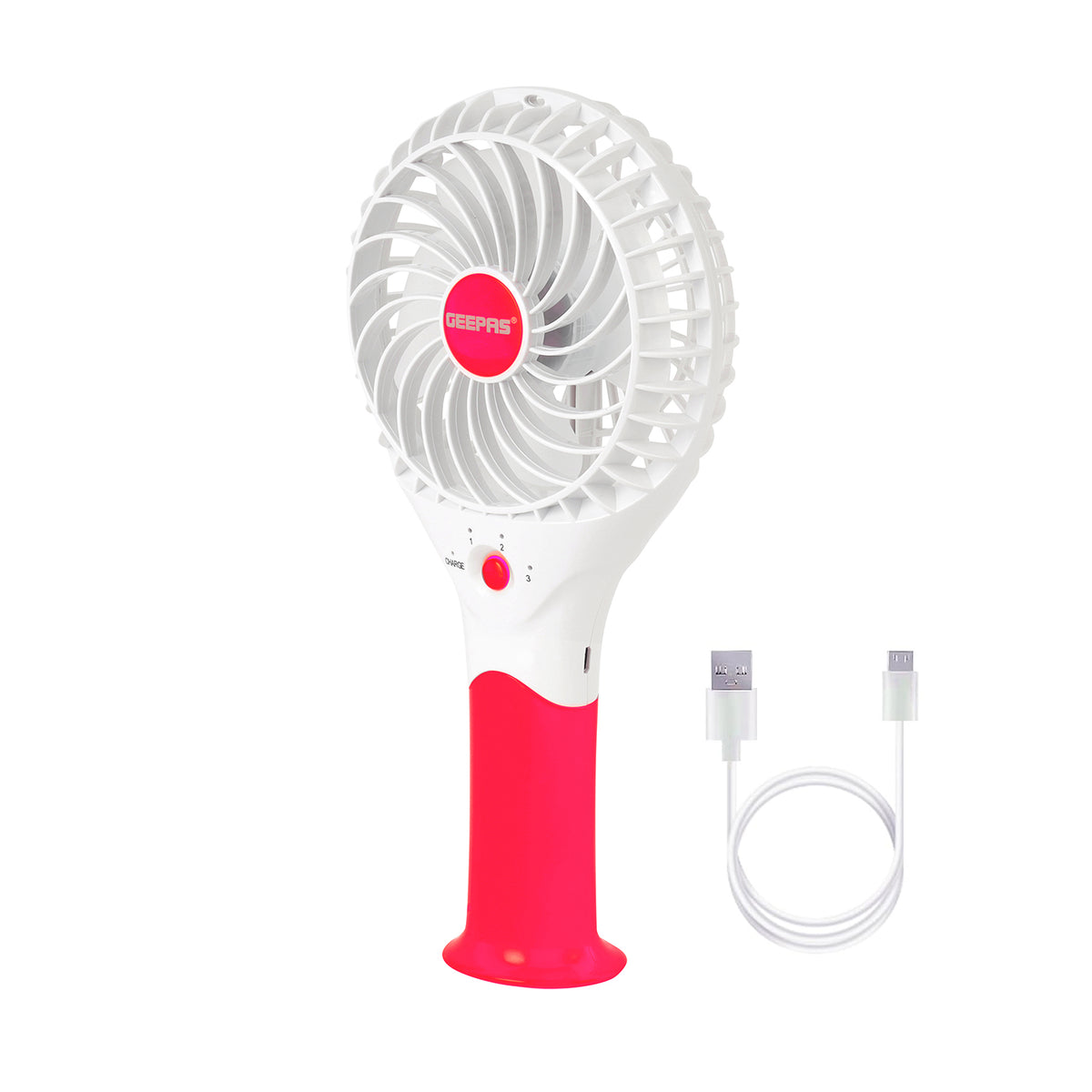 Pink Three-Speed Rechargeable Handheld Fan