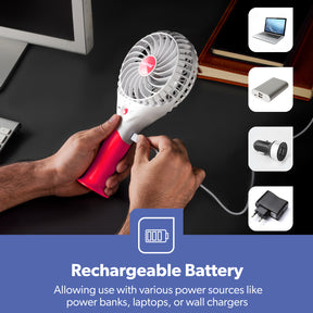 Pink Three-Speed Rechargeable Handheld Fan