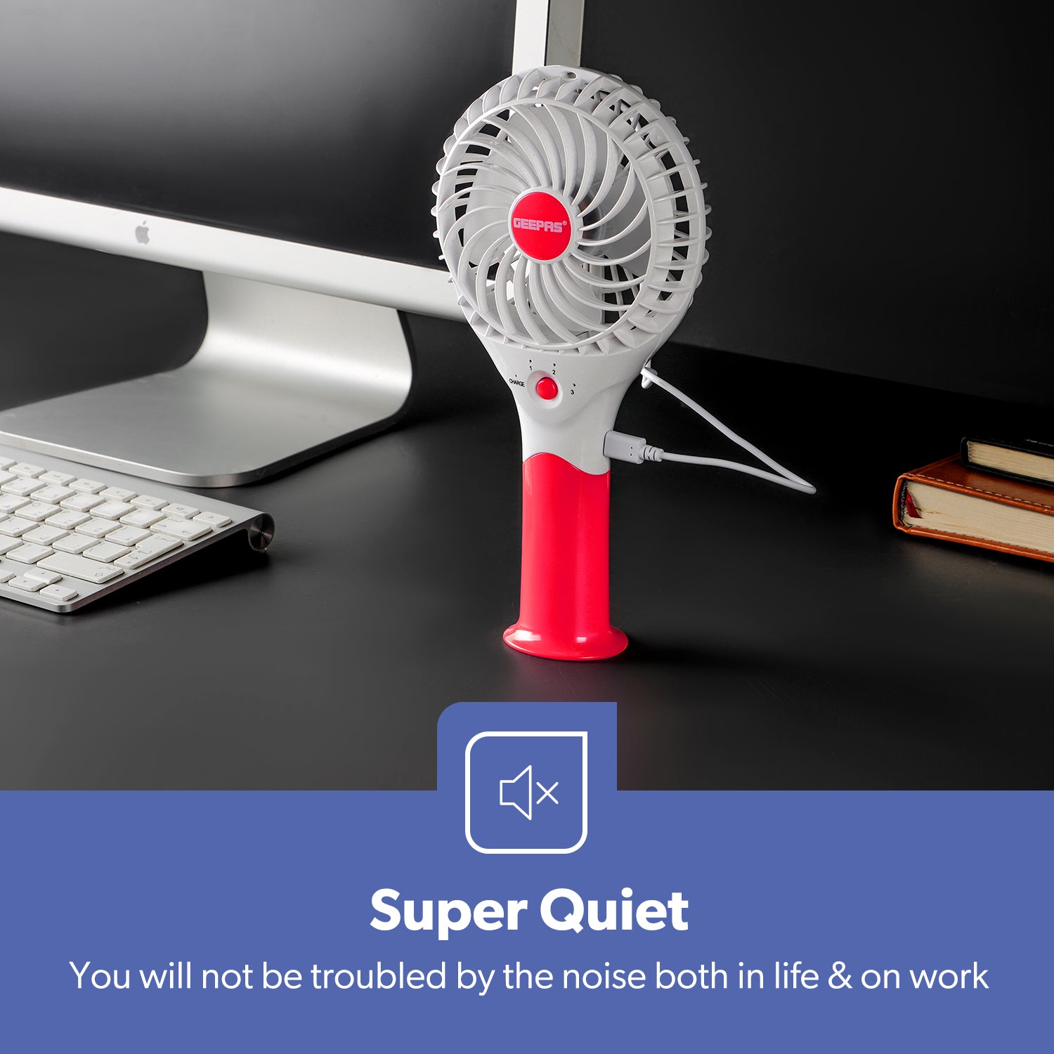 Pink Three-Speed Rechargeable Handheld Fan