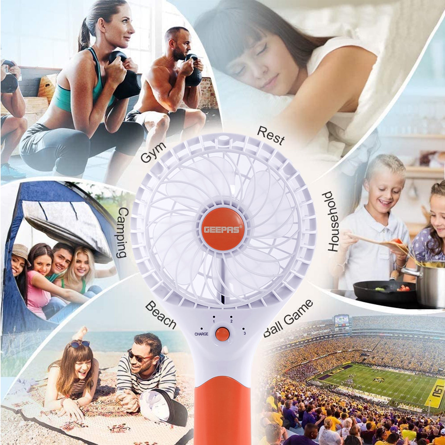 4800mAh Orange Three-Speed Rechargeable Handheld Fan