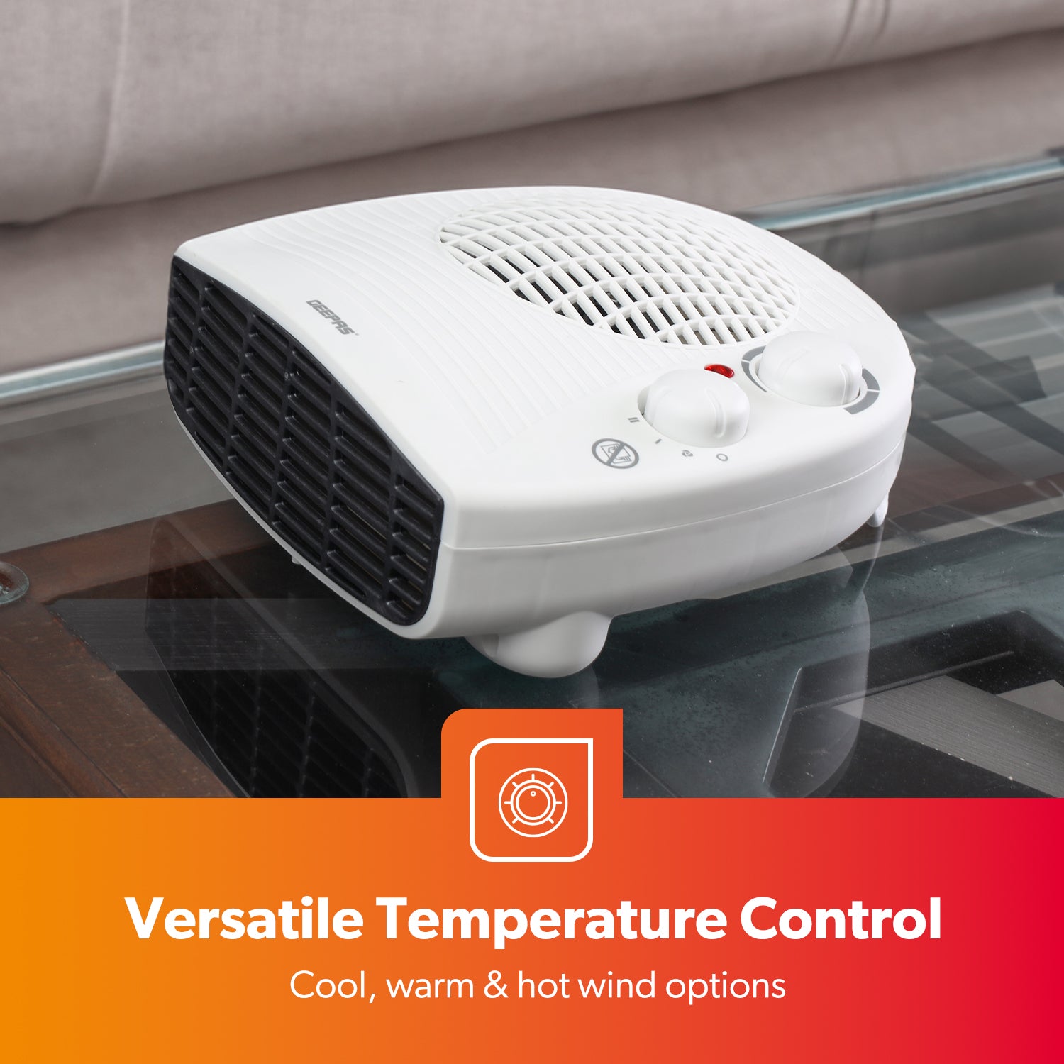 Energy Efficient Flat Fan Space Heater with Adjustable Thermostat