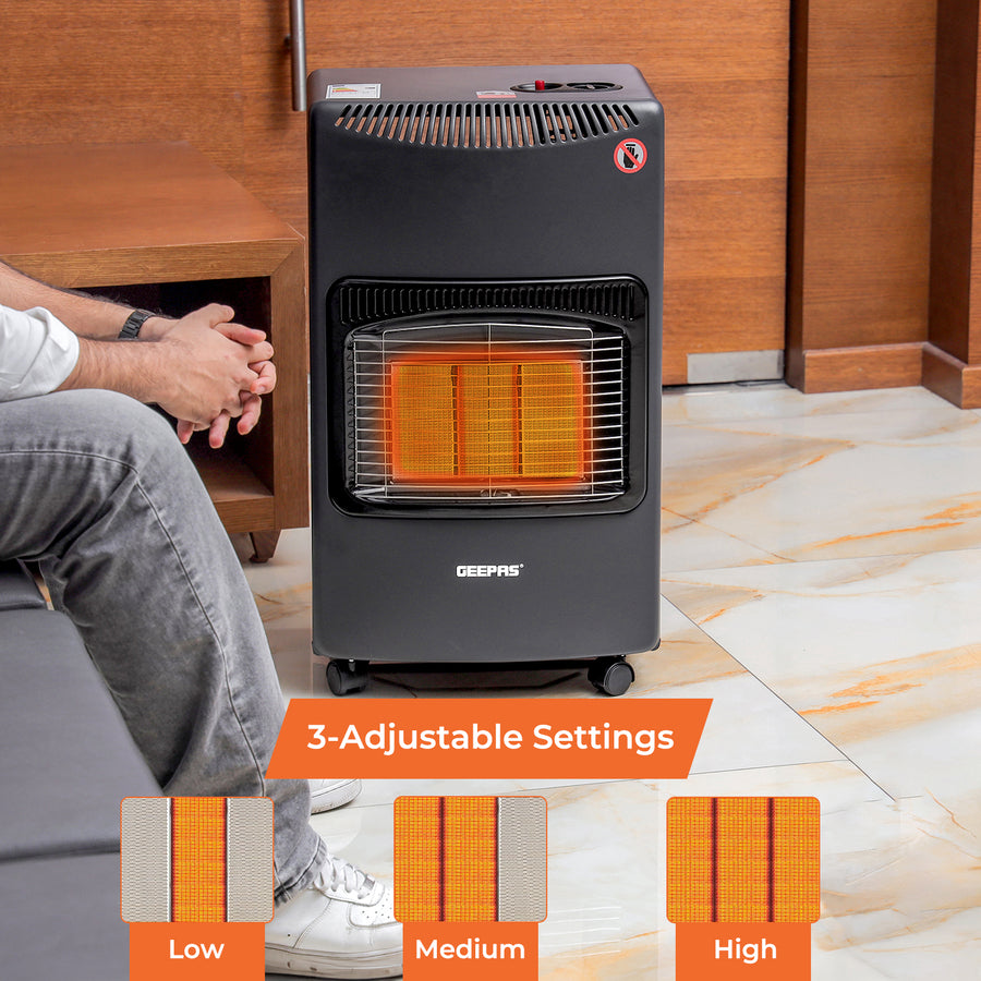 Butane Incert Heaters 4.2kw Portable Electric Butane Ceramic Gas Heater | Geepas UK
