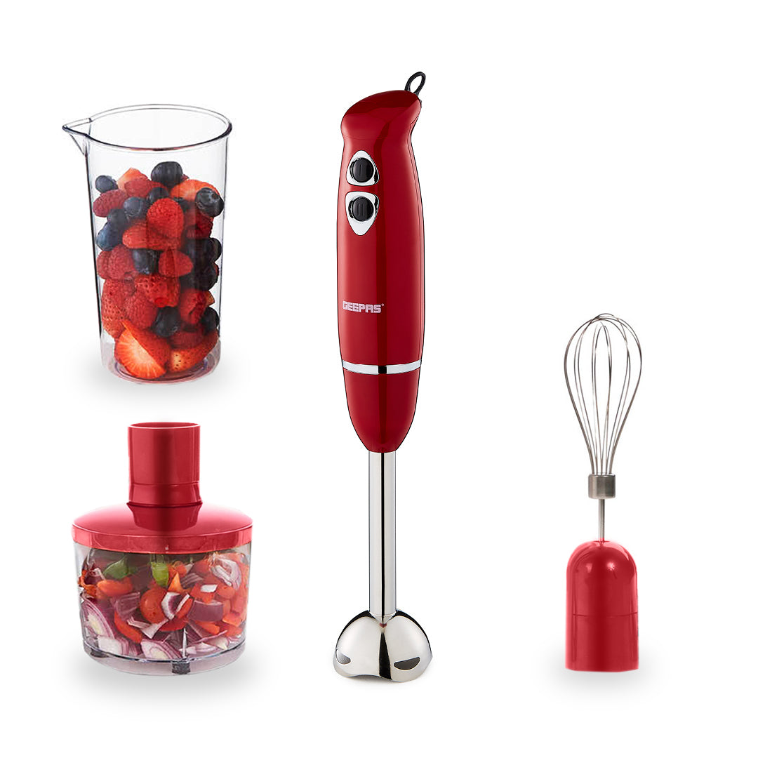 3-In-1 Red Stick Hand Blender, Food Processor and Whisk