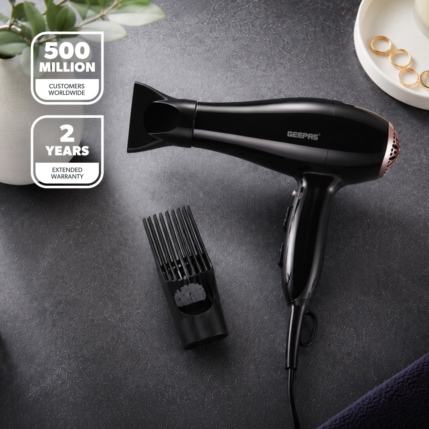 2000W ProX Fast Drying Black Hair Dryer With 3 Heat Settings