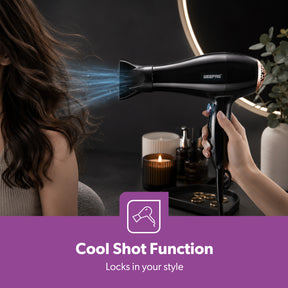 2000W ProX Fast Drying Black Hair Dryer With 3 Heat Settings