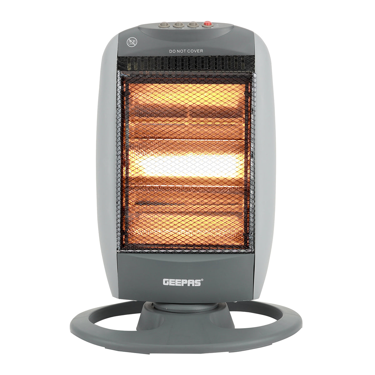 1200W Portable Halogen Heater With Oscillation - Grey, 3 Heat Settings, Auto Shut-off