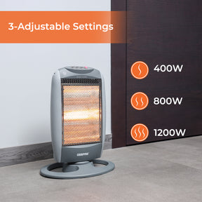 1.2KW Grey Oscillating Electric Halogen Heater | Geepas UK