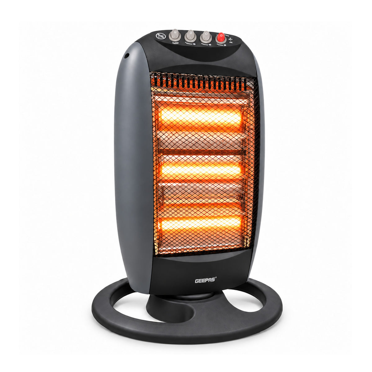 1200W Grey Oscillating Portable 3-Bar Halogen Heater