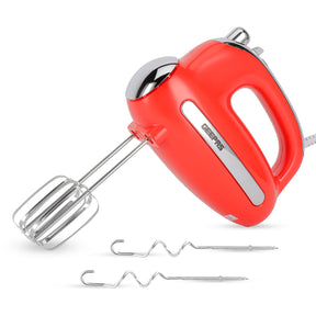 5-Speed Red and Chrome Retro Hand Mixer and Whisk