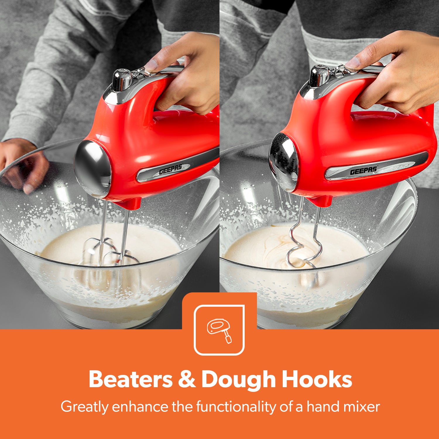 5-Speed Red and Chrome Retro Hand Mixer and Whisk