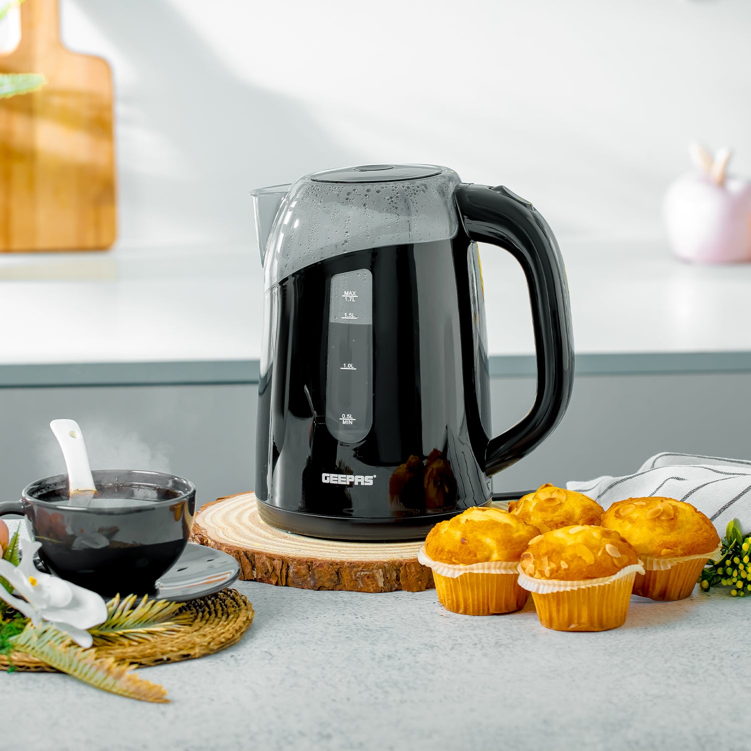 1.7L LED Illuminated Black Plastic Electric Kettle