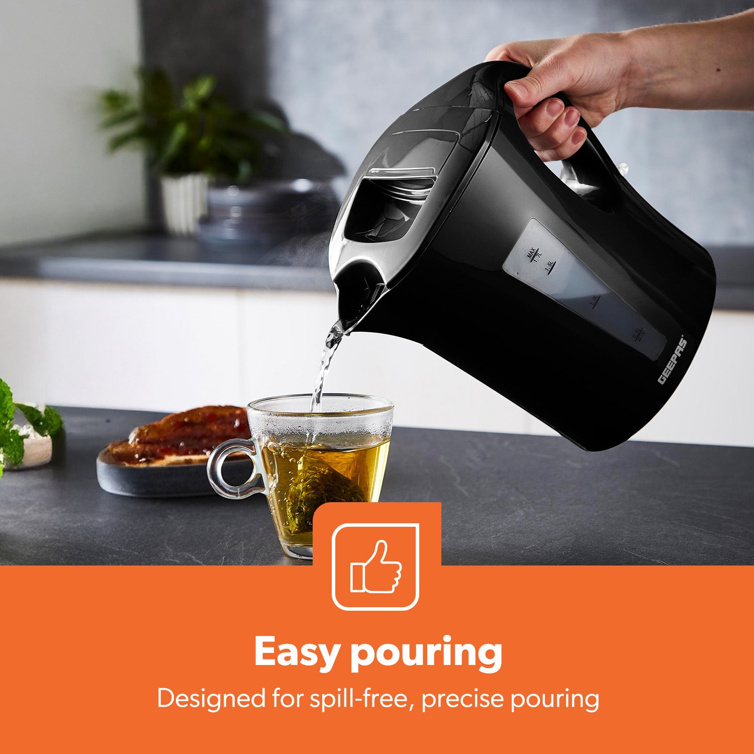 1.7L Fast-Boil Cordless Black Electric Kettle