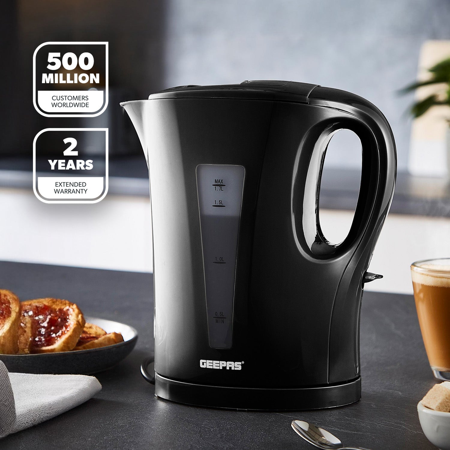 1.7L Fast-Boil Cordless Black Electric Kettle