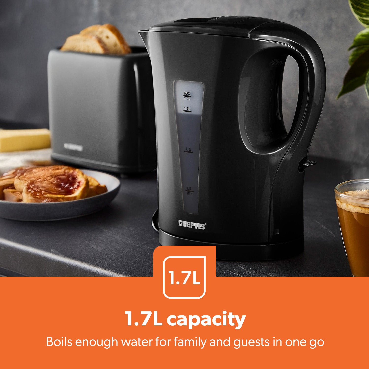 1.7L Fast-Boil Cordless Black Electric Kettle