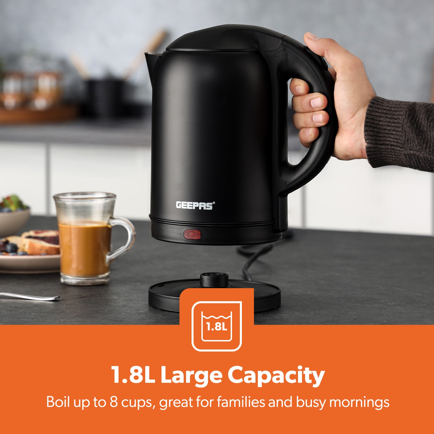 1.8L Matte Black Stainless Steel Electric Kettle 1800W