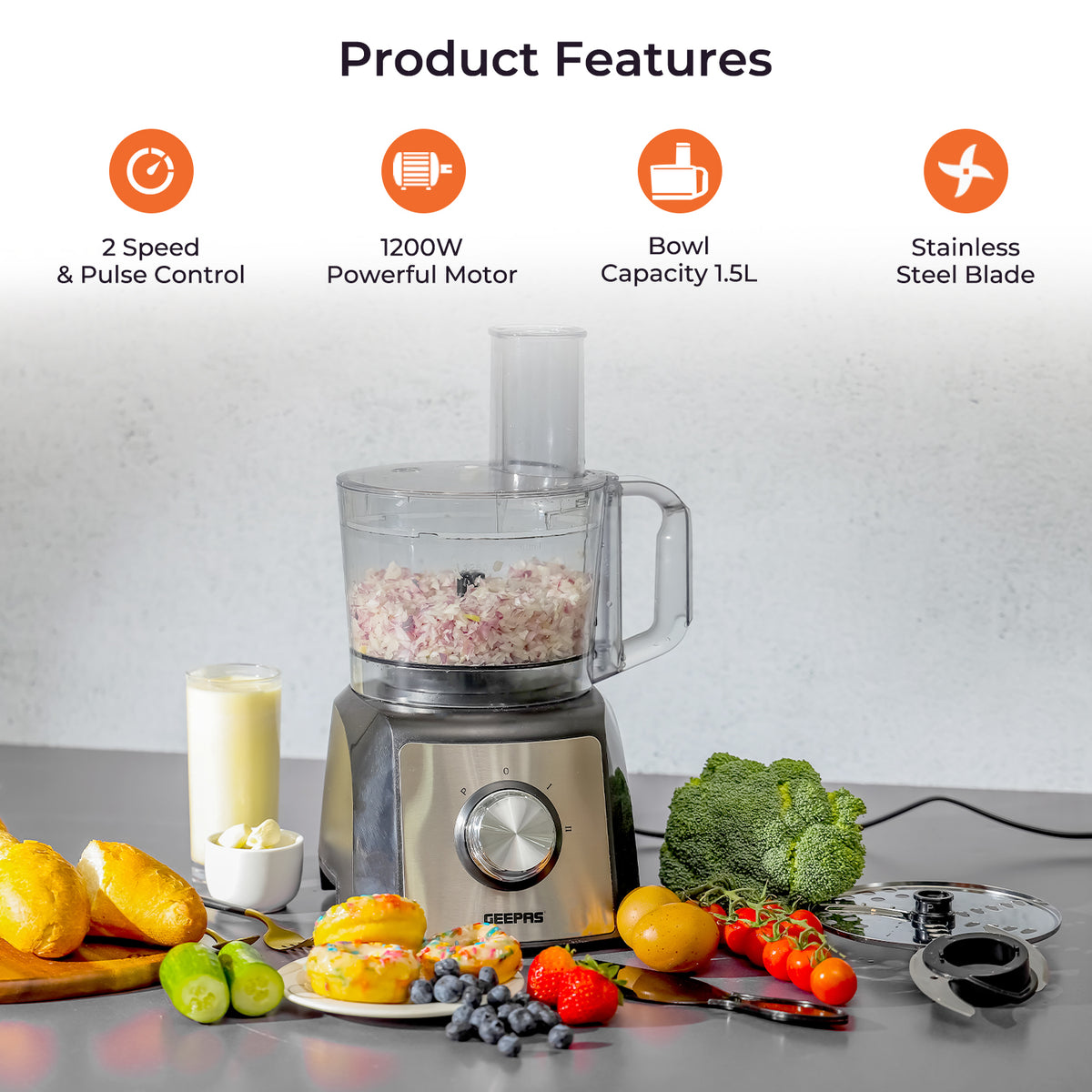 4-In-1 Multifunctional Food Processor & Chopper 1200W | Geepas UK