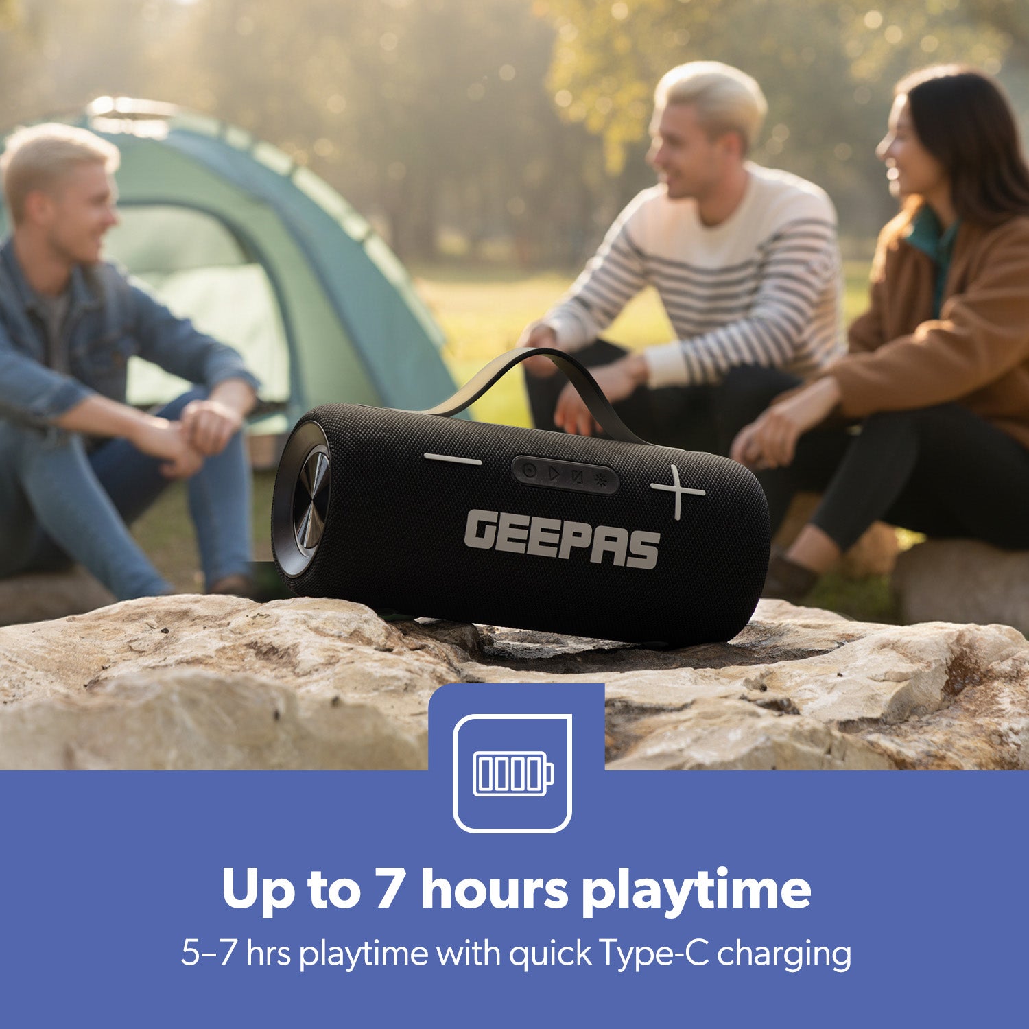 Portable Bluetooth Speaker With Carry Strap IPX5 Wireless RGB Lights