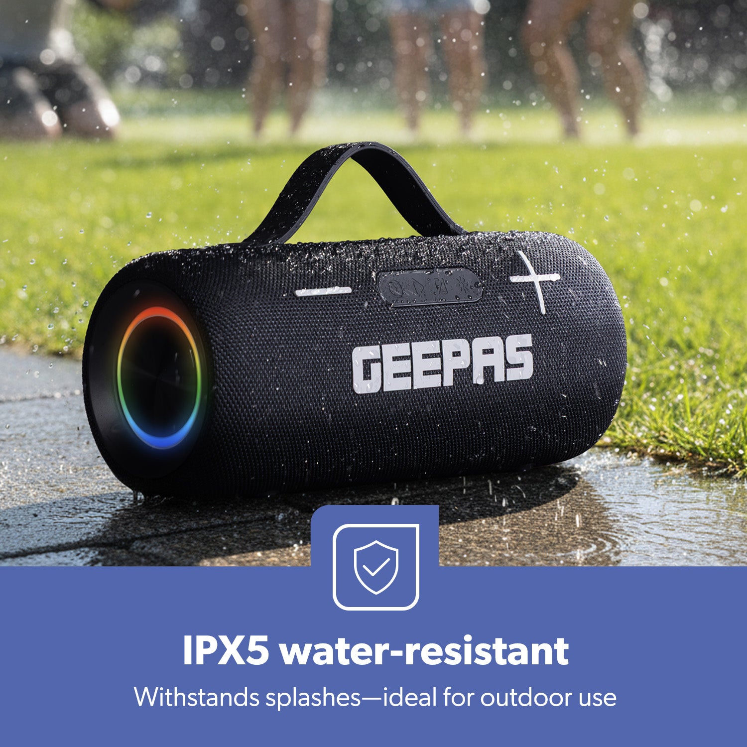 Portable Bluetooth Speaker With Carry Strap IPX5 Wireless RGB Lights