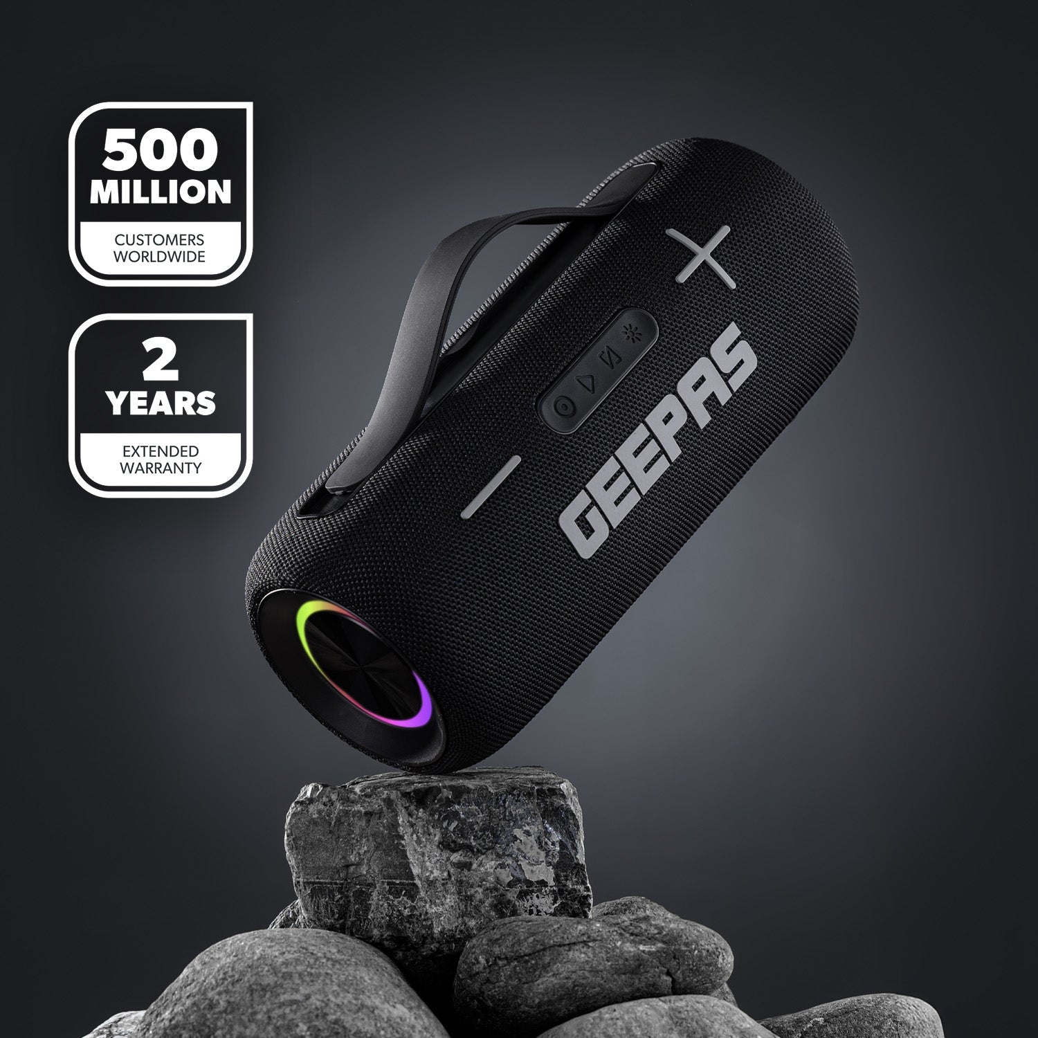 Portable Bluetooth Speaker With Carry Strap IPX5 Wireless RGB Lights