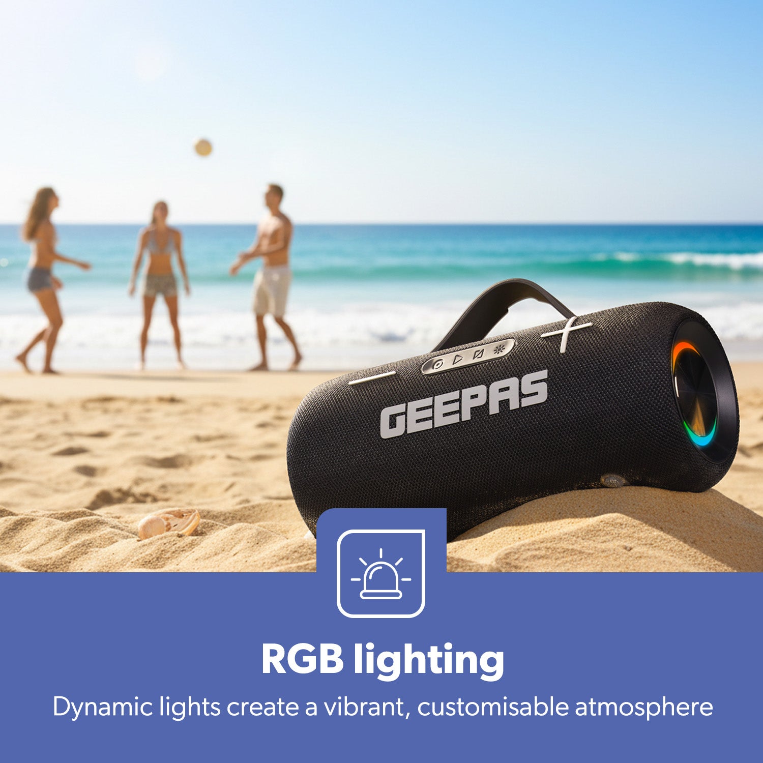 Portable Bluetooth Speaker With Carry Strap IPX5 Wireless RGB Lights