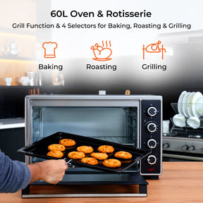 60L Electric Mini Oven Cooker & Grill With Rotisserie