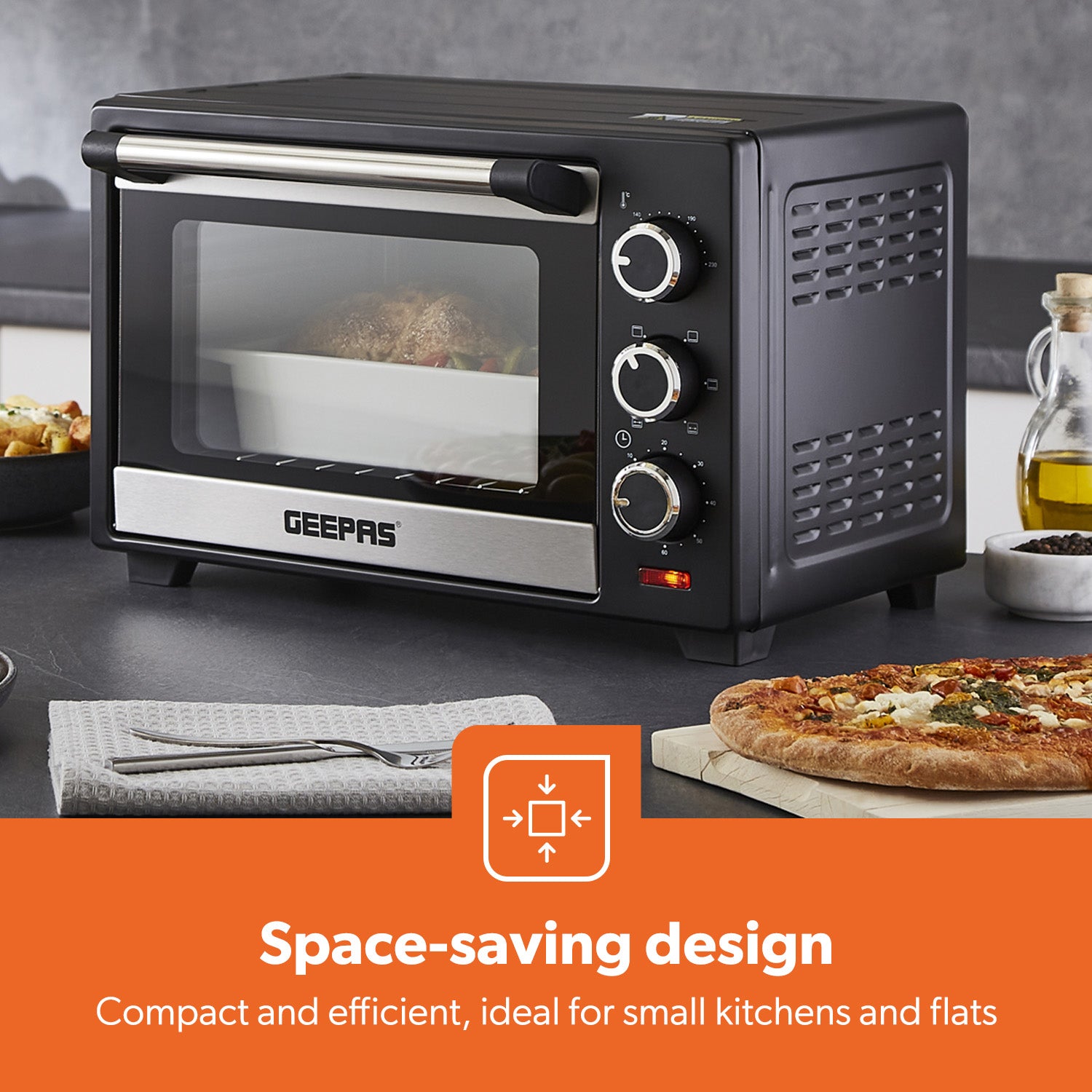 19L Compact Electric Oven With Rotisserie, Bake, Roast & Grill 1280W