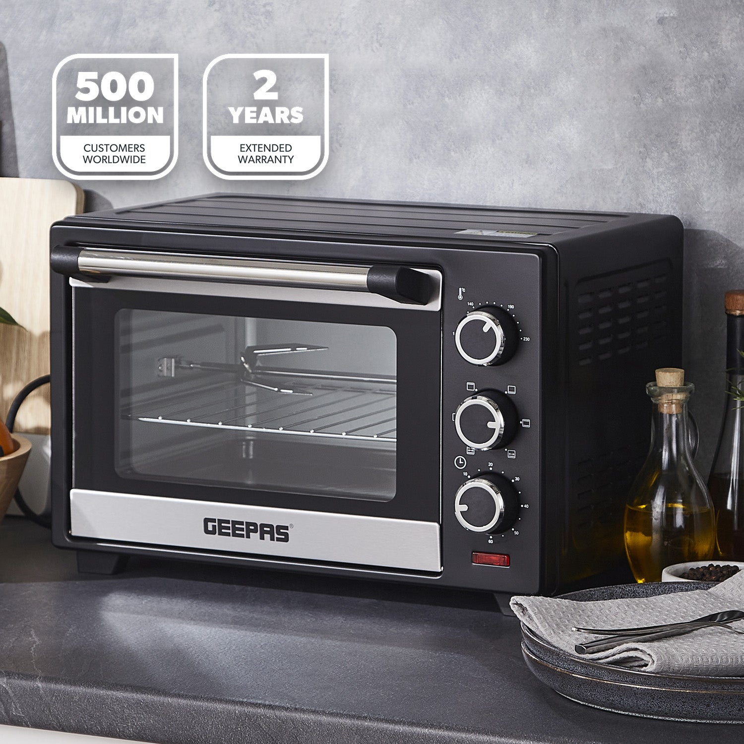 19L Compact Electric Oven With Rotisserie, Bake, Roast & Grill 1280W