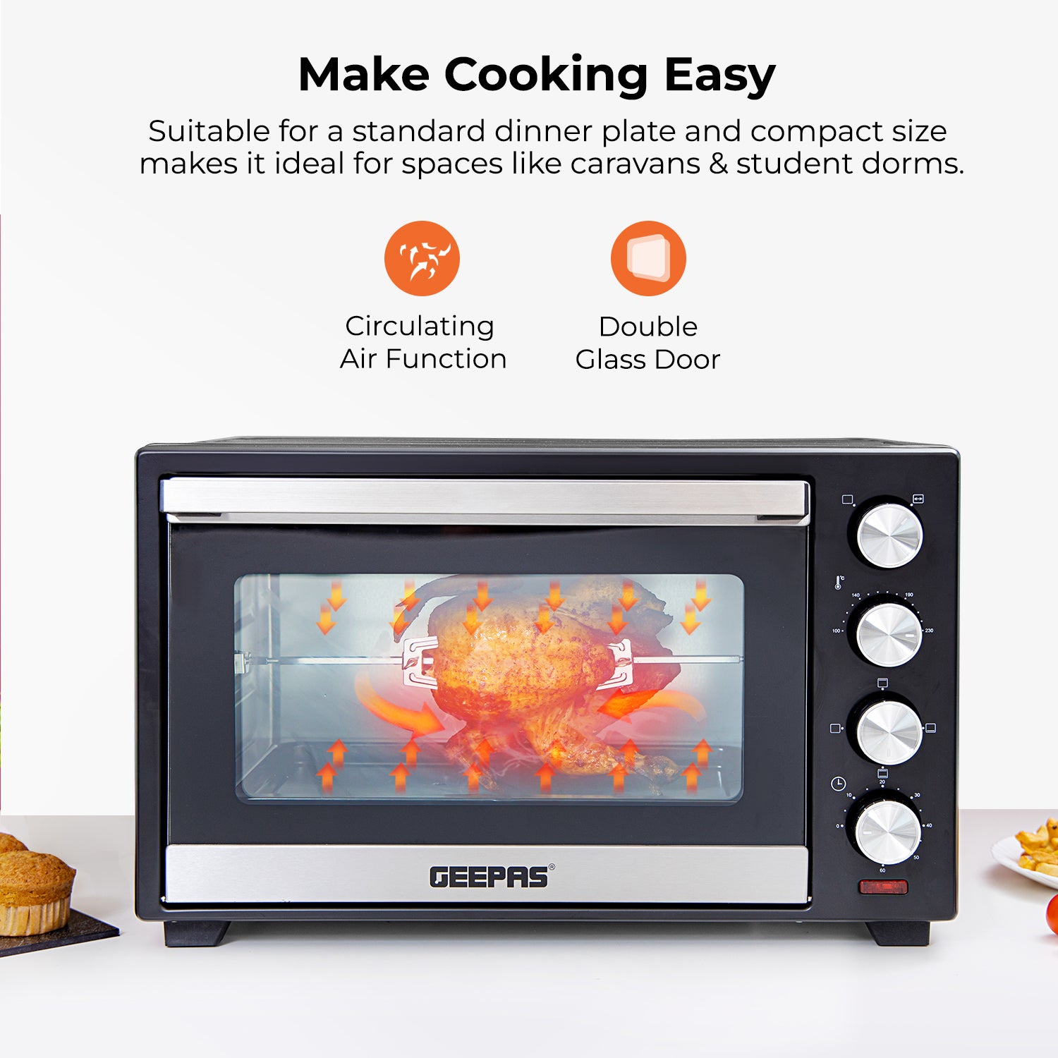 48L Portable Electric Mini Oven With Grill and Rotisserie