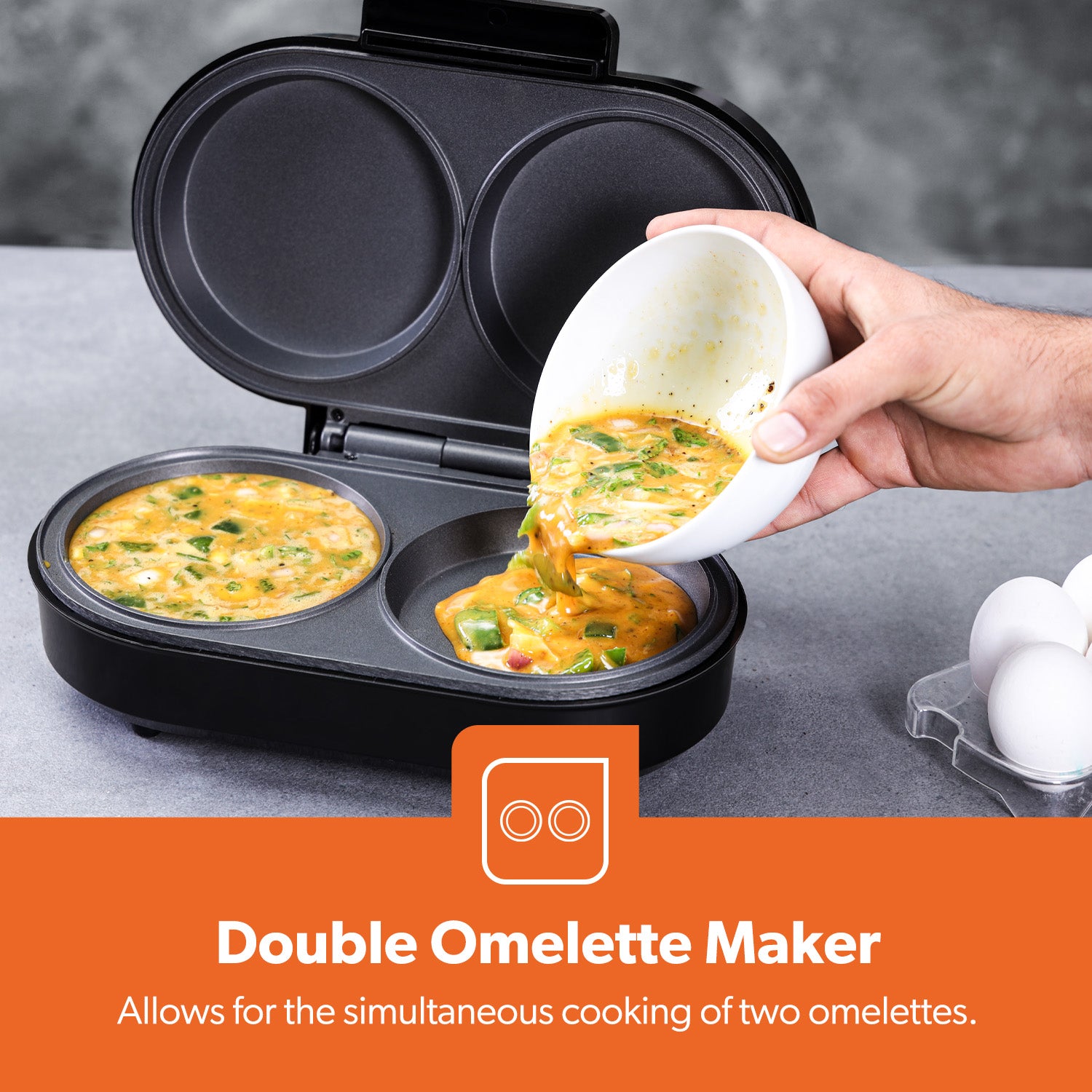 Dual Omelette Maker Non-Stick Deep Fill Cooking Plates