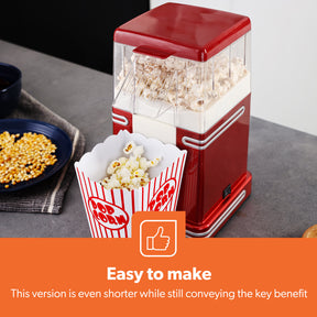 1200W Red/White Cinema Retro-Style Air Popcorn Maker