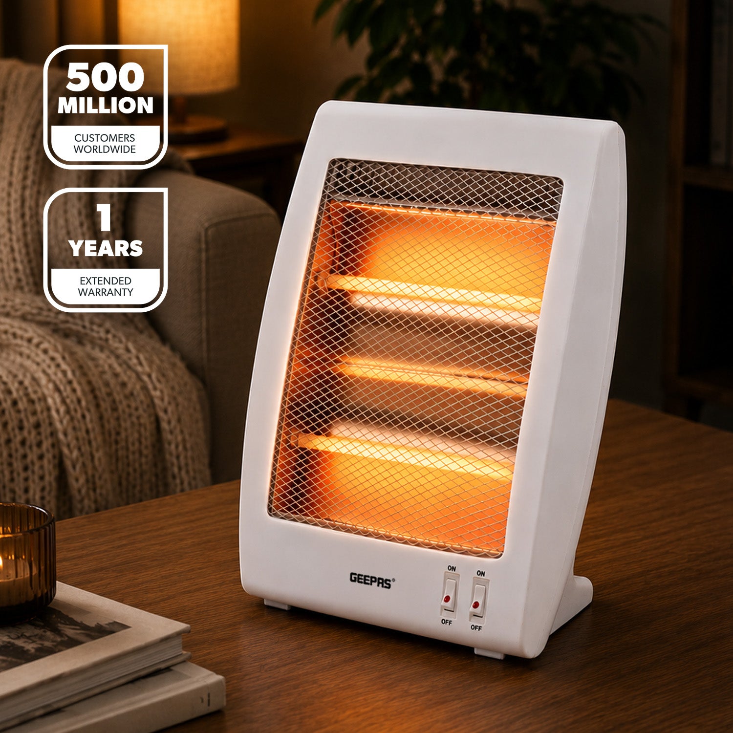 Portable Upright Electric Quartz Halogen Heater 800W