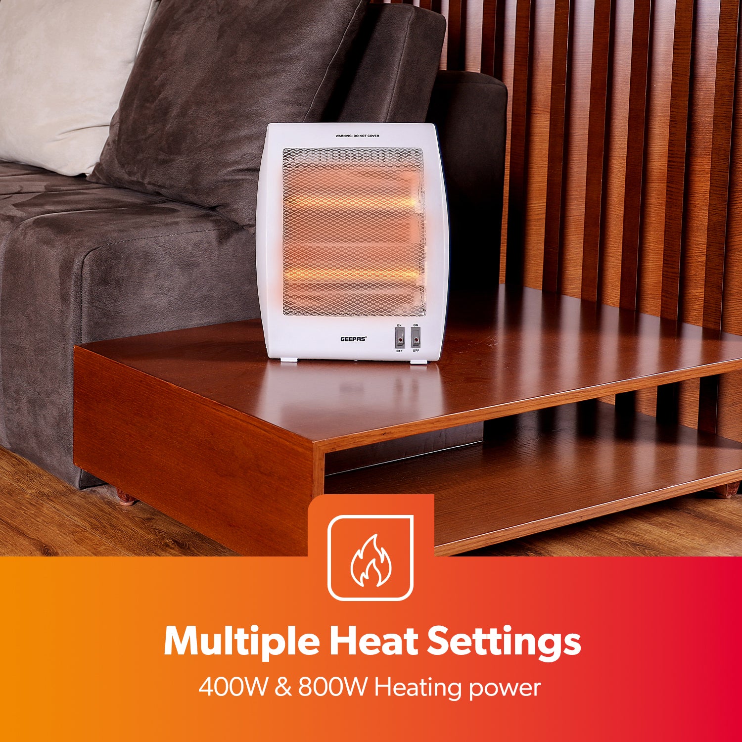 Pack of 2 Quartz Halogen Heater Portable Upright 800W