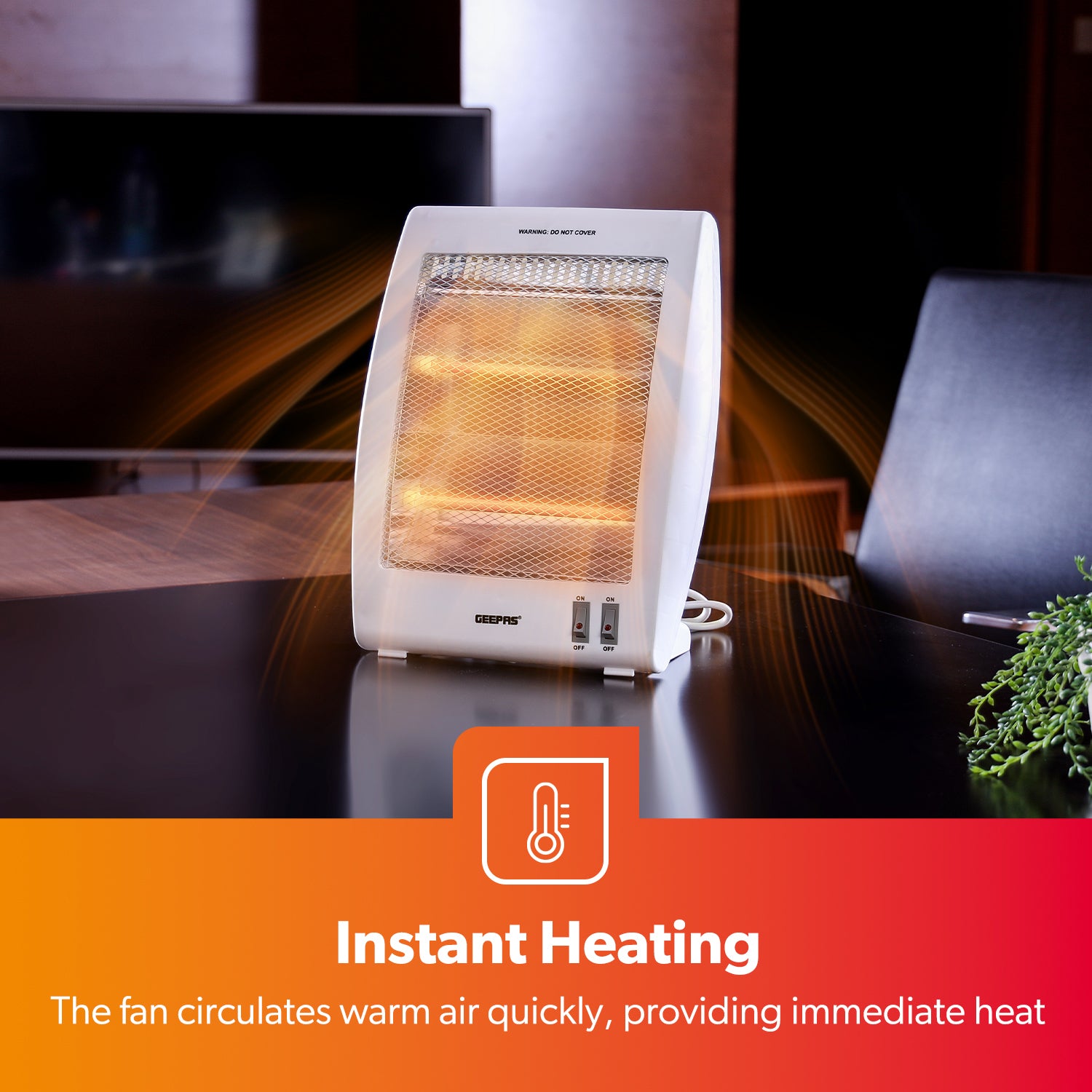Pack of 2 Quartz Halogen Heater Portable Upright 800W