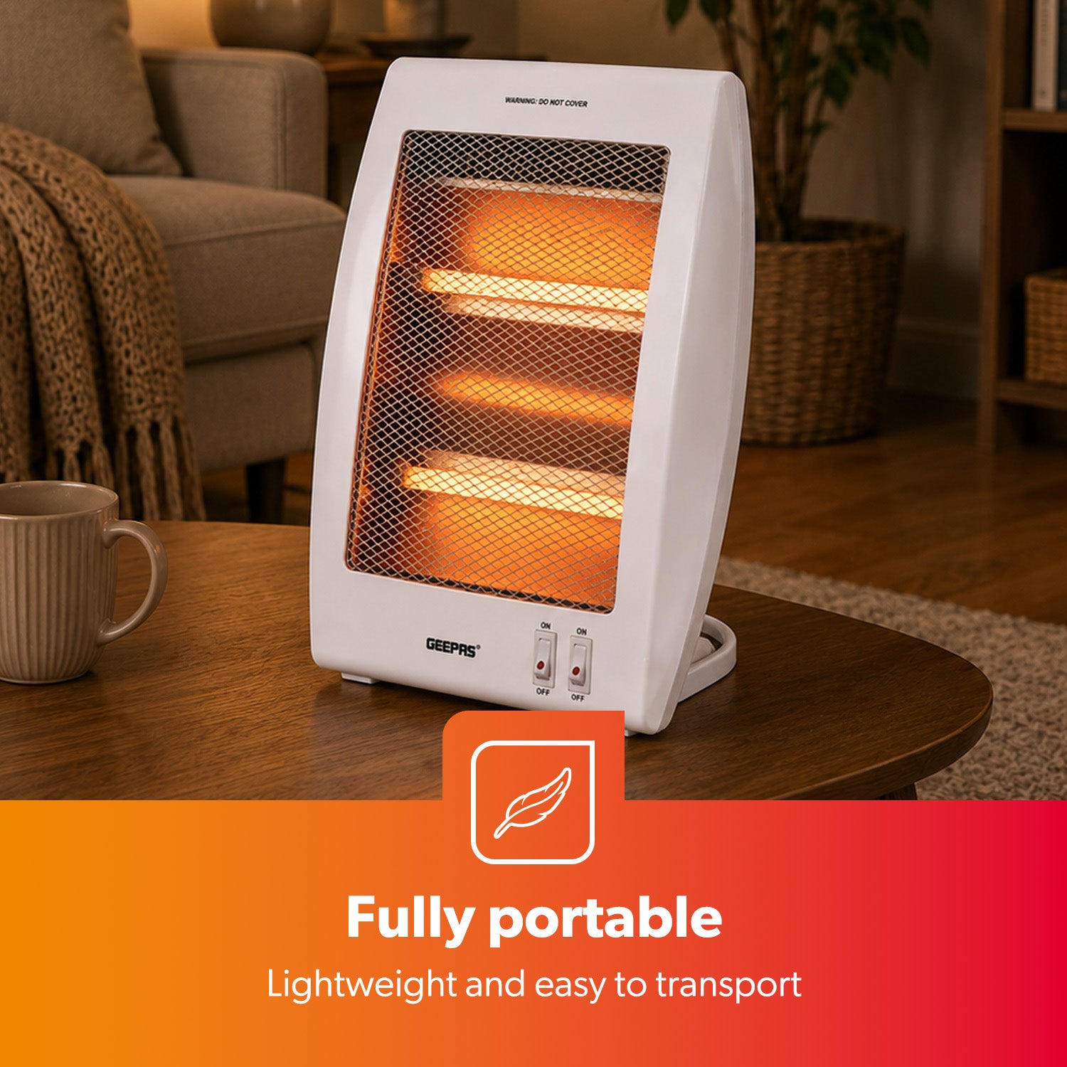Portable Upright Electric Quartz Halogen Heater 800W