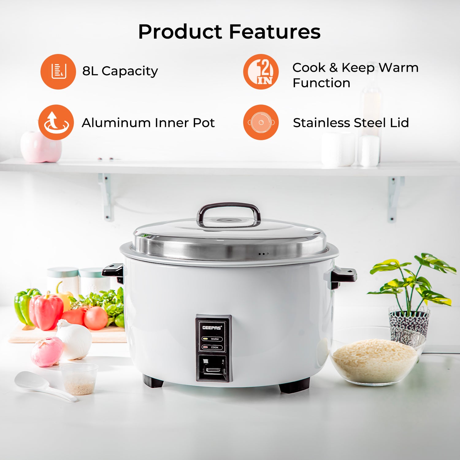 8L Stainless Steel Automatic Rice Cooker and Steamer