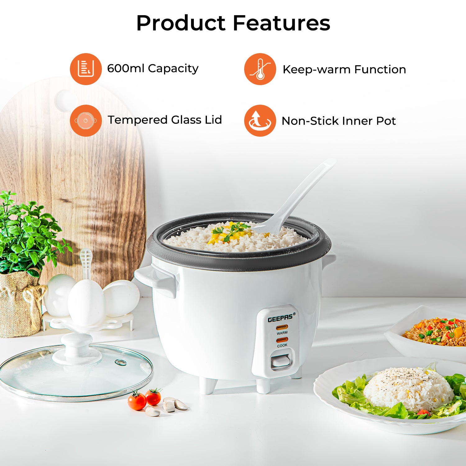White Mini Electric Rice Cooker and Steamer 0.6L