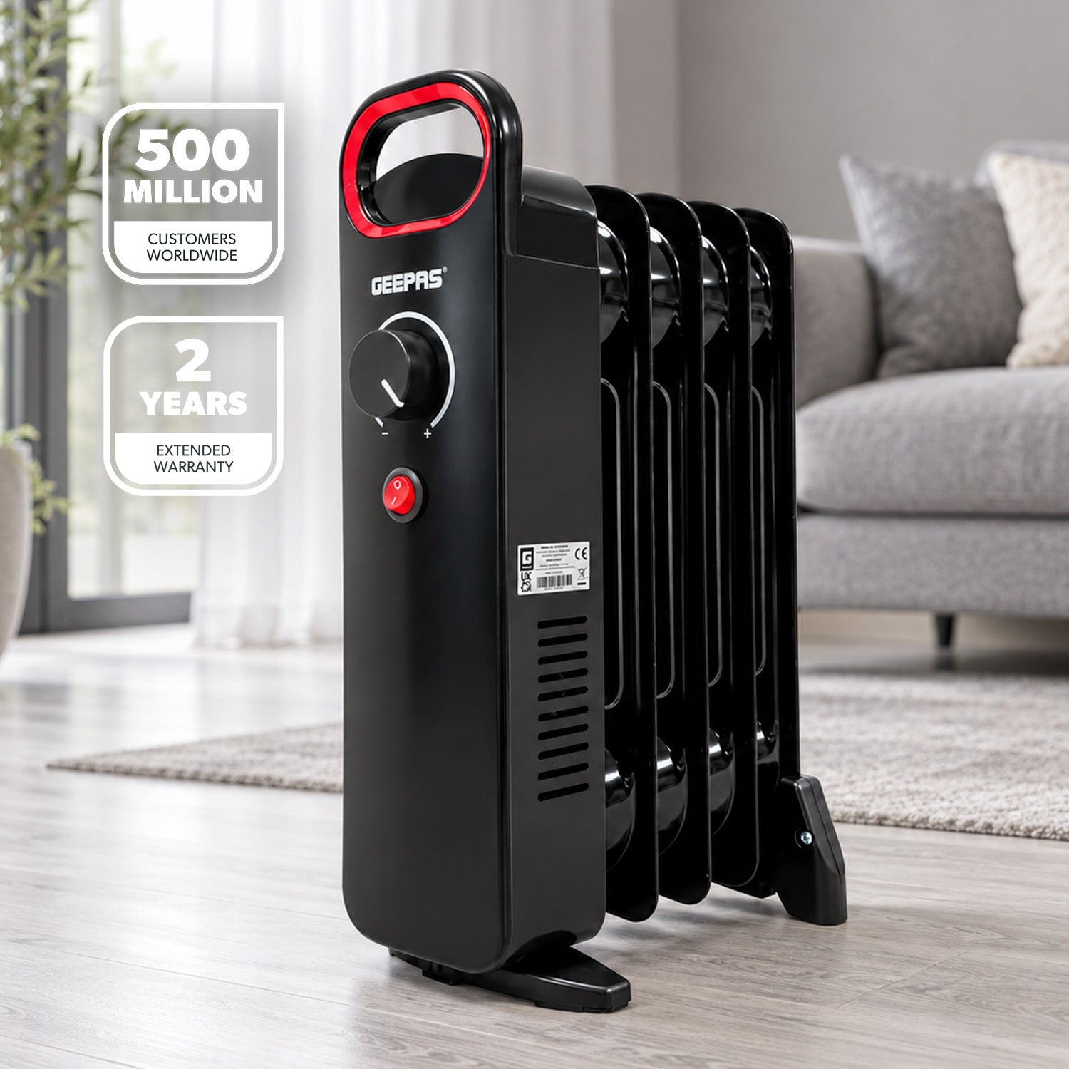 5-Fin Black Mini Oil Filled Radiator Electric Heater 450W