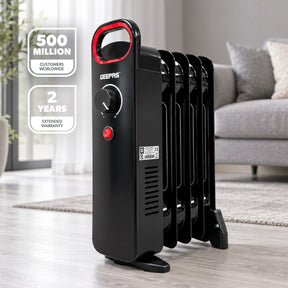 5-Fin Black Mini Oil Filled Radiator Electric Heater 450W