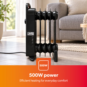 5-Fin Black Mini Oil Filled Radiator Electric Heater 450W