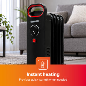 5-Fin Black Mini Oil Filled Radiator Electric Heater 450W
