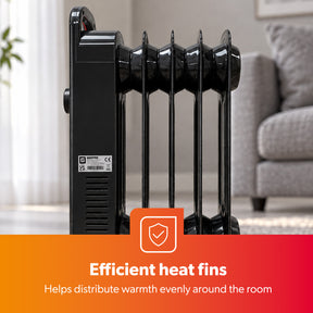 5-Fin Black Mini Oil Filled Radiator Electric Heater 450W