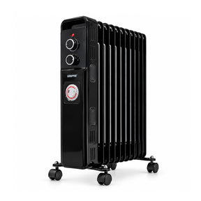11 Fin Black Oil Filled Radiator Heater 2500W With Thermostat