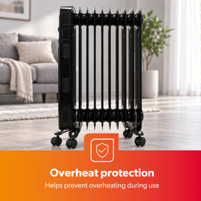 11 Fin Black Oil Filled Radiator Heater 2500W With Thermostat