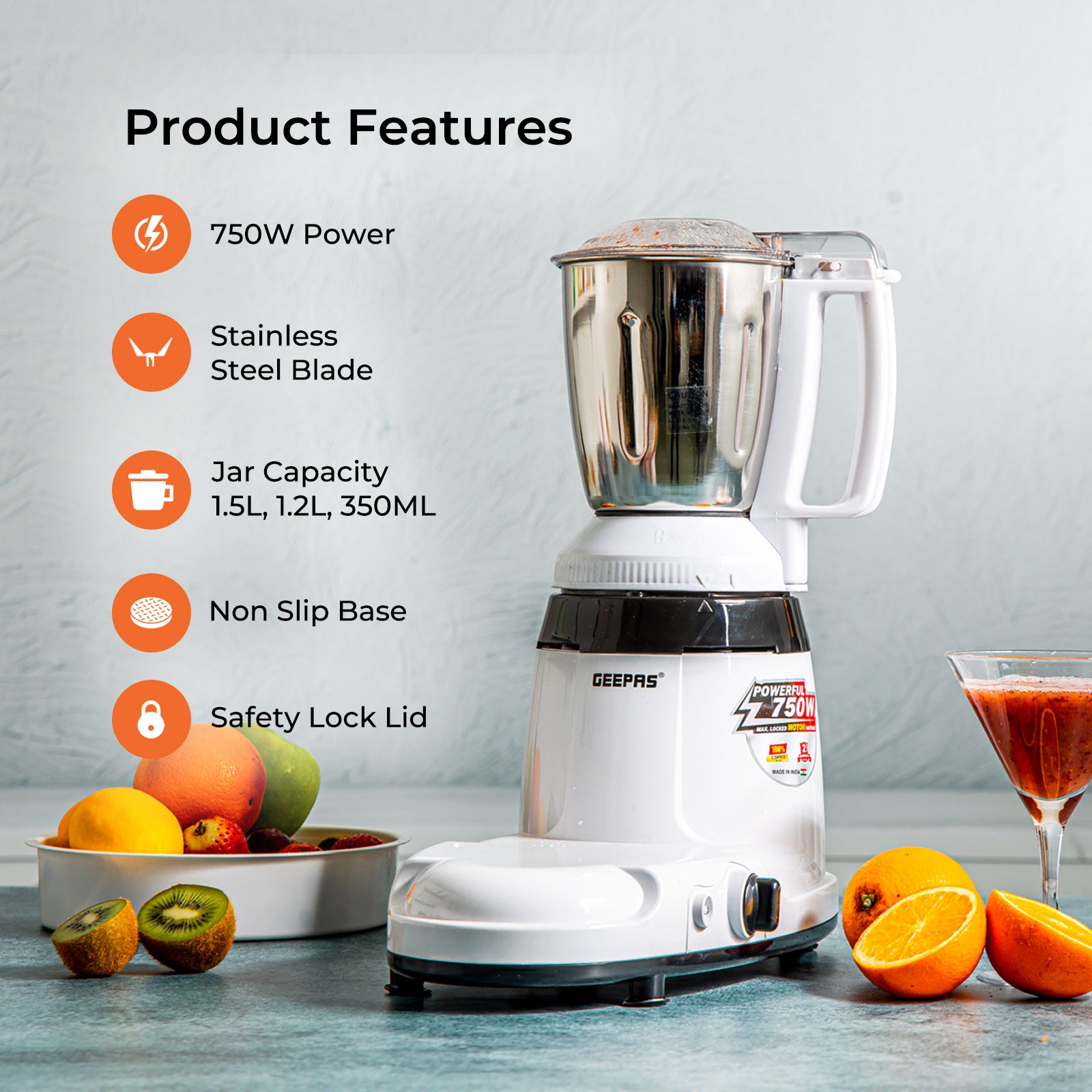 3-In-1 Wet and Dry Authentic Indian Mixer Grinder 750W