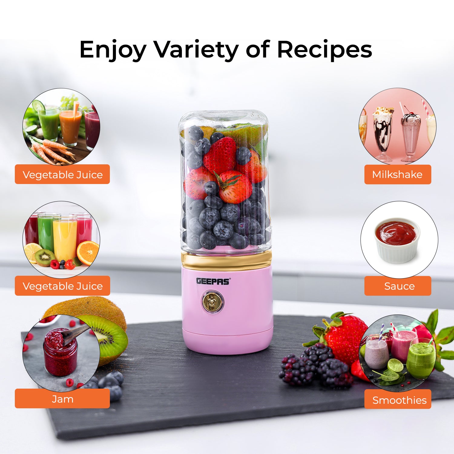 420ml Rechargeable Portable Blender and Juicer (Pink)