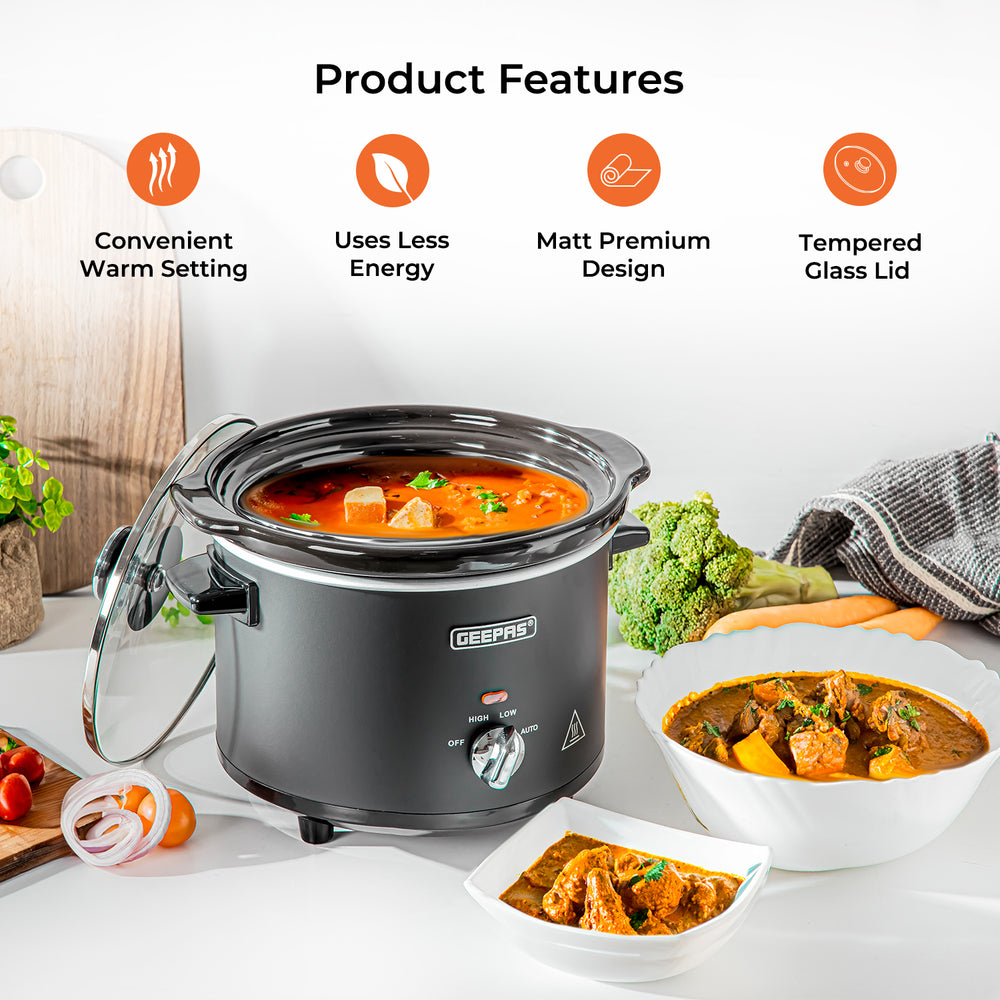 2.5L Black Electric Slow Cooker With Ceramic Bowl | Geepas UK