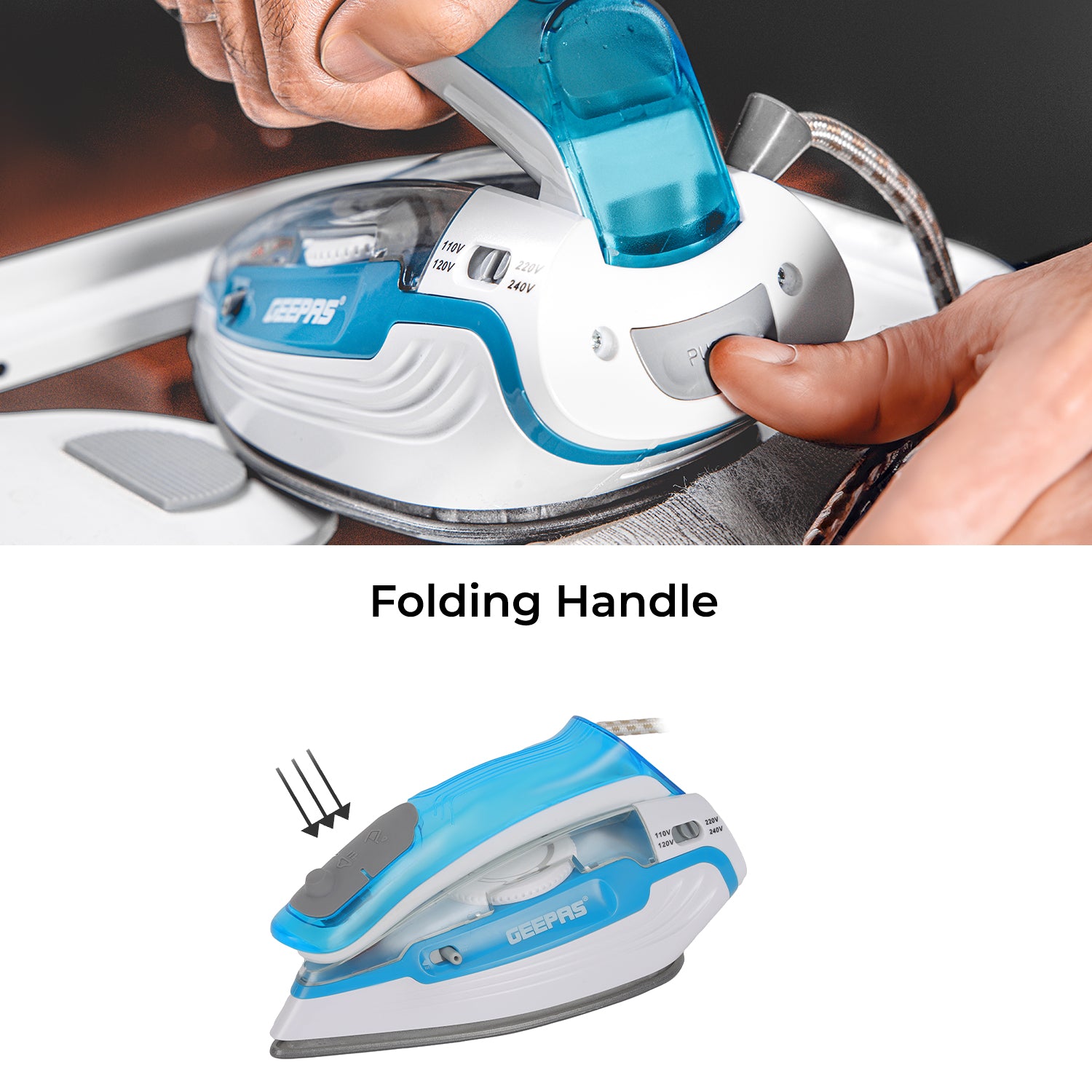 2-In-1 Portable Wet and Dry Travel Iron With Foldable Handle