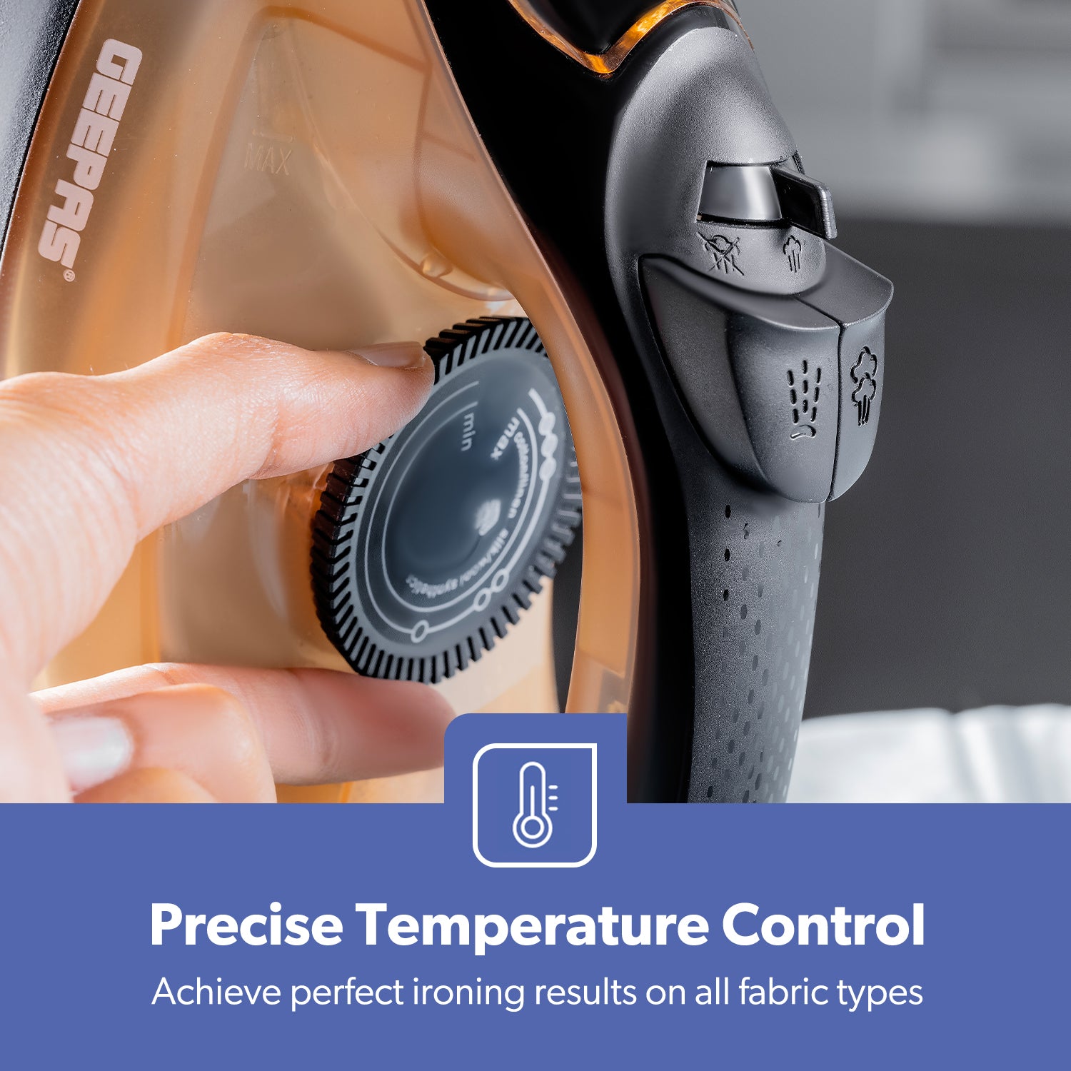 Black & Gold 1800W Non-Stick Steam Iron With Adjustable Temperature