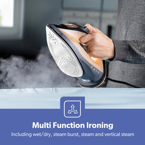 Black & Gold 1800W Non-Stick Steam Iron With Adjustable Temperature