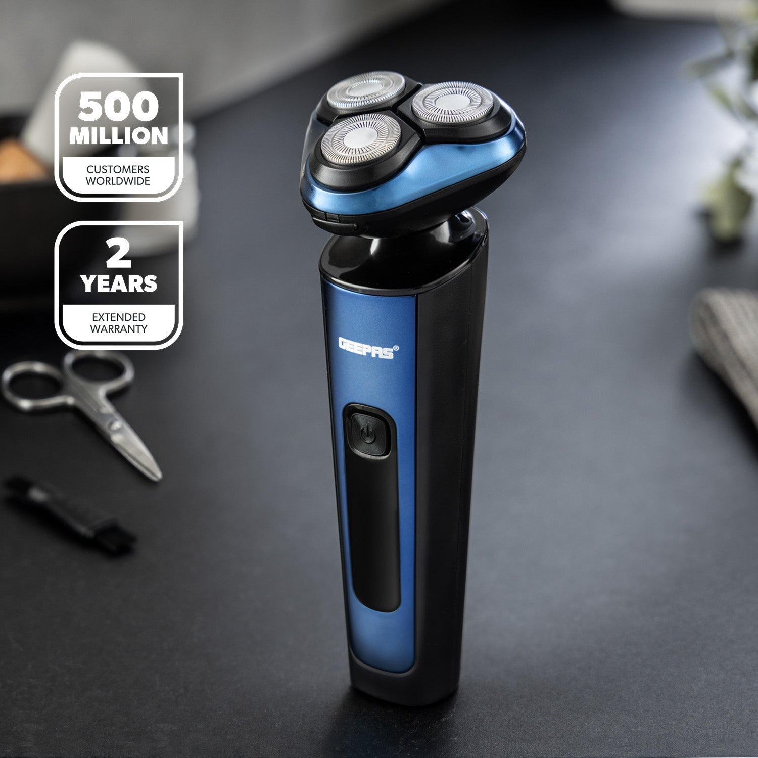 Blue Wet & Dry Rotary Shaver With 3 Shaving Heads